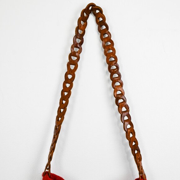 Vintage Aztec Handmade Wool and Leather Tote Handbag with Tassel Details - Picture 6 of 6